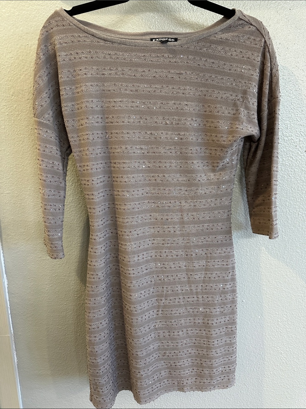 3 for $10. Express Taupe sequined Knit Dress - 3/4 Sleeve